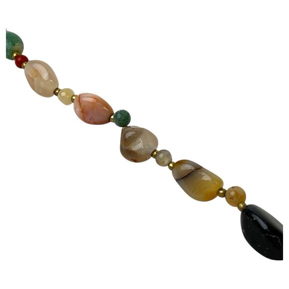 Vintage Necklace Polished Smooth Natural Stones Beggar Beads 1960s Barrel Clasp - Picture 4 of 14